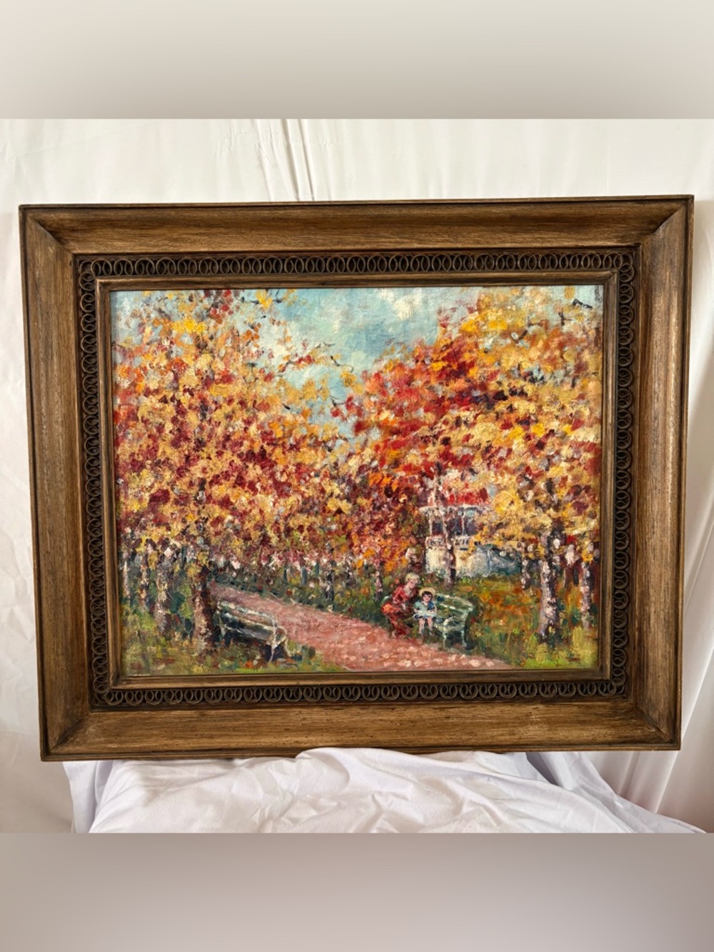 Vintage original painting wood frame home decor wall hanging artwork boho nature - Picture 2 of 5